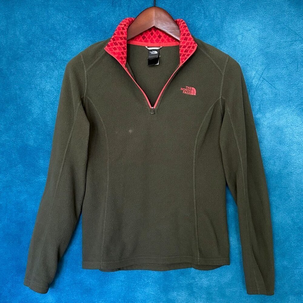 The North Face Quarter 1/4-Zip Fleece, Size S, Olive & Red